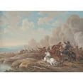 thumbnail image 2 of Louis-Nicolas van Blarenberghe 18x14 Black Ornate Wood Framed Double Matted Museum Art Print Titled - Cavalry Battle by a River, 2 of 5