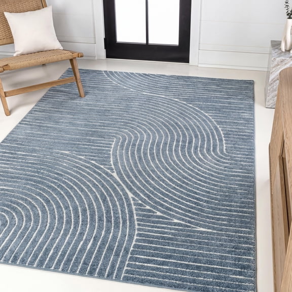 JONATHAN Y SCANDINAVIAN 8 x 10 Area Rug, Hallie Minimalist Curve Geometric - Dark Blue/Cream, SCN100C-8