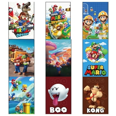 A Set of 9 Super Mario Bros Cartoon Paintings Posters for Kids Bedroom Wall Decorations,Unframed.