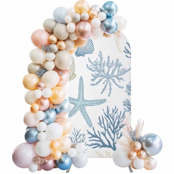 Coral Coastal 6FT Arch Backdrop Covers, Summer Beach Starfish Nautical Shell Wedding Arch Cover Stretchy, Chiara Arches Backdrop Stand Covers for Birthday Baby Shower Party Banquet Decor