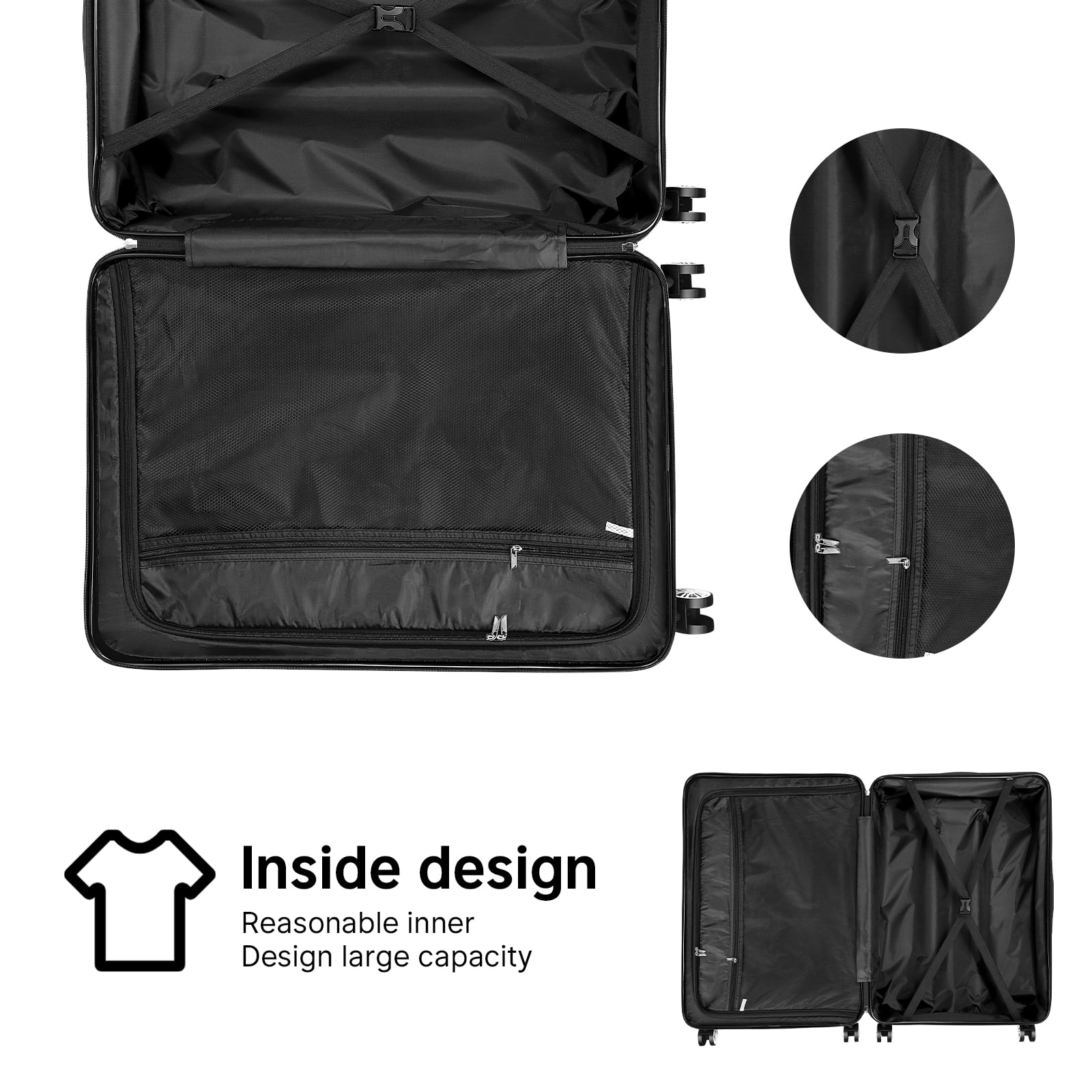 Hikolayae TSA Lock 3 Piece Luggage Sets Hardside Spinner in Charcoal