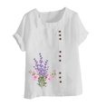 thumbnail image 2 of DDAPJ pyju Short Sleeve Cotton Linen Blouses for Women,2023 Plus Size Crew Neck Cute Shirts Floral Print Casual Tunic Button Down Beach Shirt Summer Bohemian Tops Loose Comfy Blouse, 2 of 5