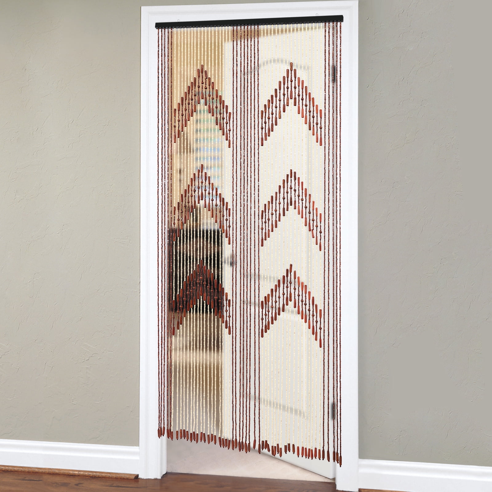 Wood-Colored Bamboo and Wood 190x90cm Antique Partition Bead Curtain 52 Hand-Made Door Curtains