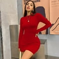thumbnail image 2 of Long Sleeve Slim Bodycon Mini Dress Women Turtleneck Pleated Party Ruched Short Evening Club Outfit Soild Color, 2 of 10