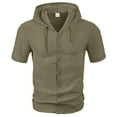 thumbnail image 3 of Rvwovn Men's Cotton Linen Hooded Shirt, Short Sleeve Lightweight Button Down Tees for Summer & Beach, 3 of 7