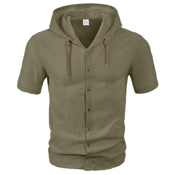 Pisexur Chemises pour Hommes Chandail pour Hommes Été Haut pour Homme Mode d'Été Décontracté Respirant Mince à Capuche Cardigan à Manches Courtes Couleur Unie Haut à Capuche à Manches Courtes Vert Armée,G