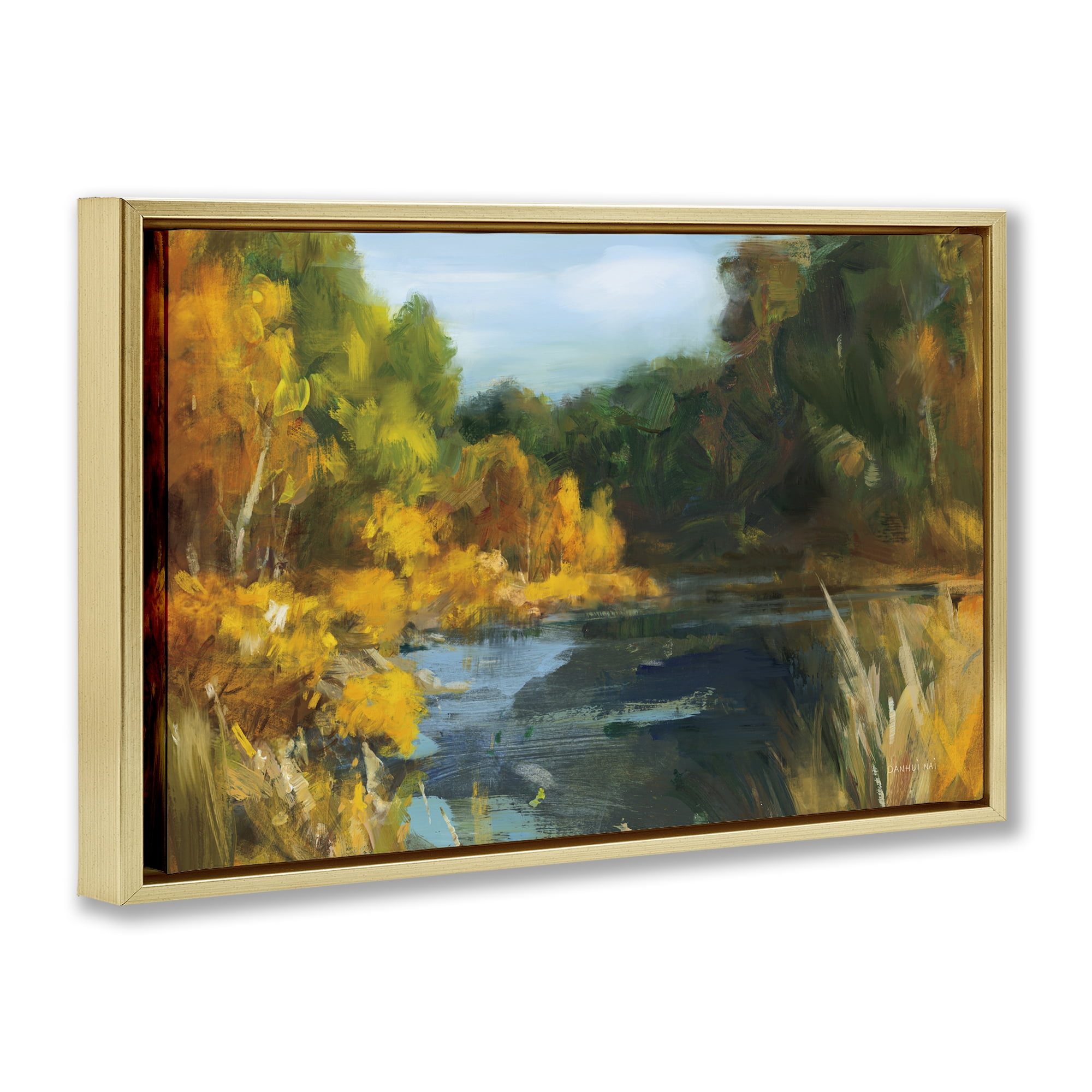 Stupell Industries Autumn River Bend Abstract Gold Framed Floater Canvas Wall Art, design by Danhui Nai