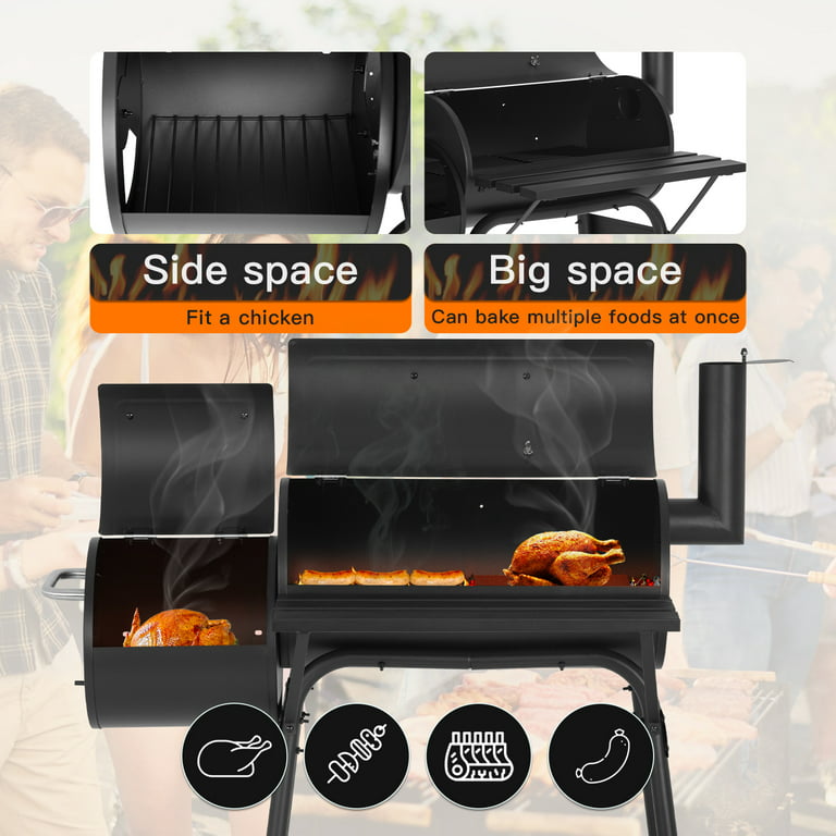 43'' Charcoal Grills Outdoor BBQ Grill Camping Grill American Braised Roast  Portable Grill Offset Smoker for 6-10 People Patio Backyard Camping Picnic  BBQ 