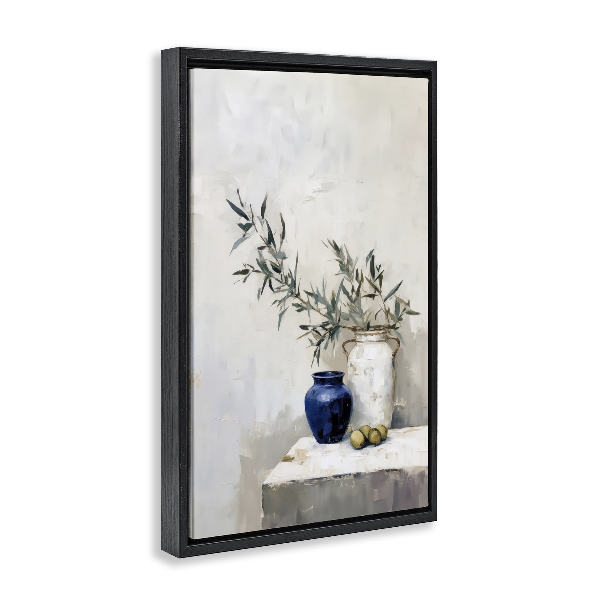 Stupell Industries Olives & Pottery Still Life Plants & Flowers Painting Black Floater Framed Canvas Art Print Wall Art, 17 x 25