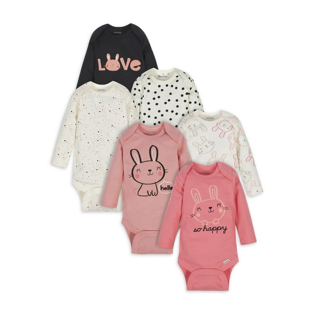 Onesies Brand Onesies Brand Baby Girl Long Sleeve Bodysuits Set, 6