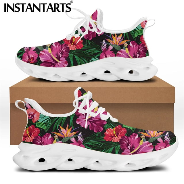 Chaussures à Lacets pour Femmes Design Fleur d'Hibiscus Tropical Décontracté Résistant à l'Usure