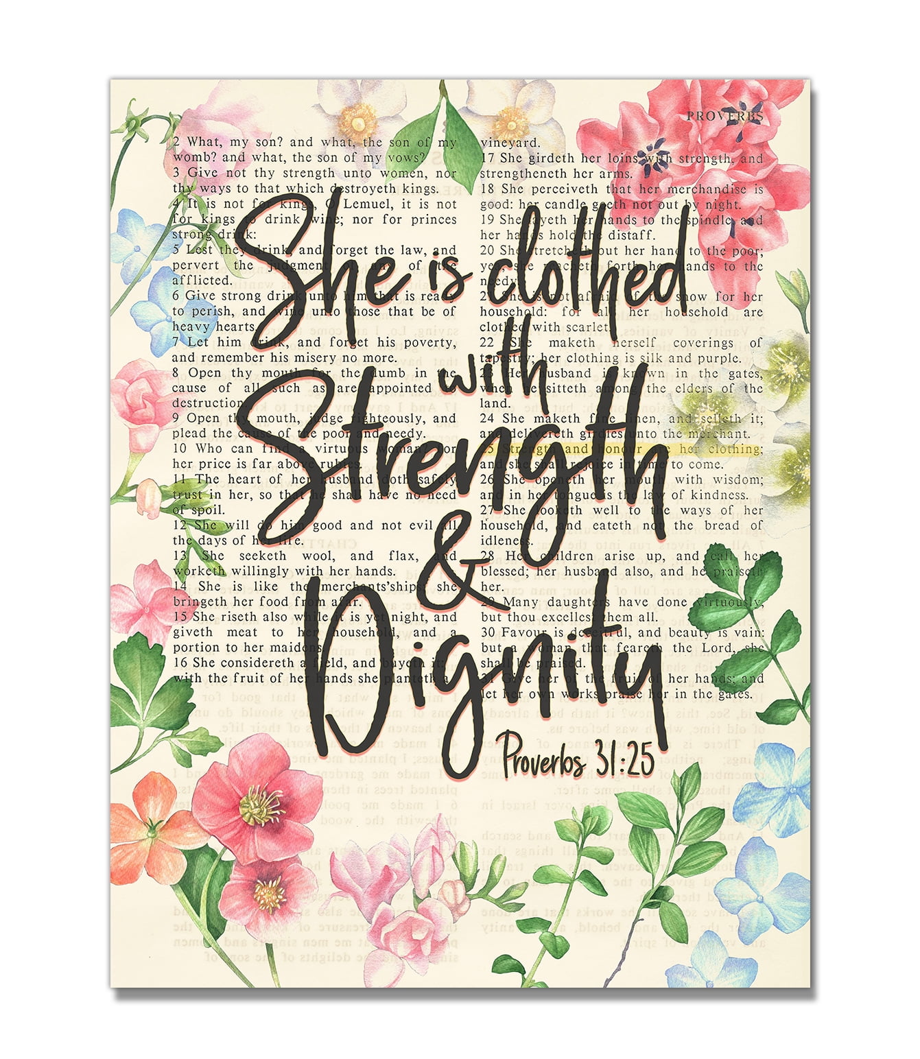 Proverbs 31 25 She Is Clothed With Strength And Dignity Floral Vintage Bible Verse Page