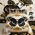 thumbnail image 2 of Manfei Black Gold Butterfly Bedding Queen Comforter Set, Dreamy Golden Blossoms Down Comforter, Modern Aesthetic Bedding Sets Queen with Comforter, Microfiber Bedroom Decorative, 3 Pieces Reversible, 2 of 7