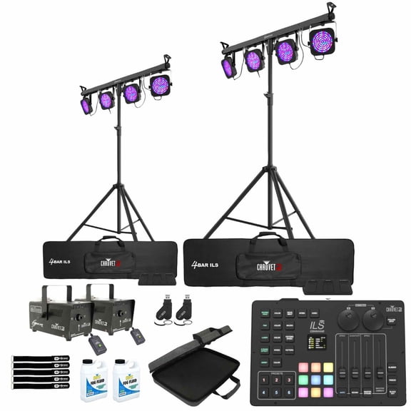 Chauvet DJ 4BAR ILS Complete Wash Lighting Solutions Pair with ILS Command Lighting Controller & Fog Machines Package