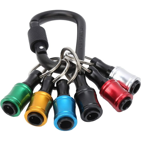 Keychain Screwdriver Holders, 6pcs Hex Shank Screwdriver Bits Holder Aluminium Alloy Keychain Holder Extension Bar Adapter with Black Carabiner