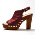 thumbnail image 2 of FSJ Women Studded Platform Heels Slingback Sandals Wooden Block Heel Ankle Strap Peep Toe Mules Shoes Size 8 Red, 2 of 5