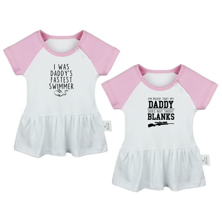 

Pack of 2 I was Daddy s Fastest Swimmer & I m Proof That My Daddy Does Not Shot Blanks Funny Dresses Newborn Baby Skirts Infant Princess Dress Toddler Frocks (Pink Raglan Dresses 6-12 Months)