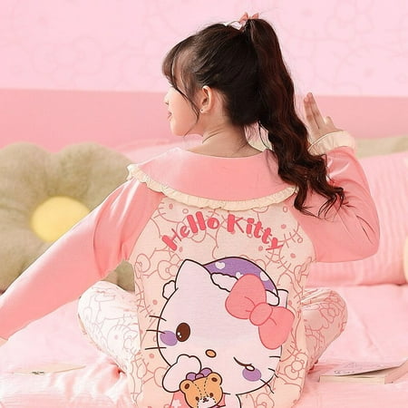 

Anime Sanrio Hello Kitty Cinnamoroll Kuromi My Melody Kids Pajamas Casual Loose Fall Long Sleeve Cotton Round Neck Girls Pajamas