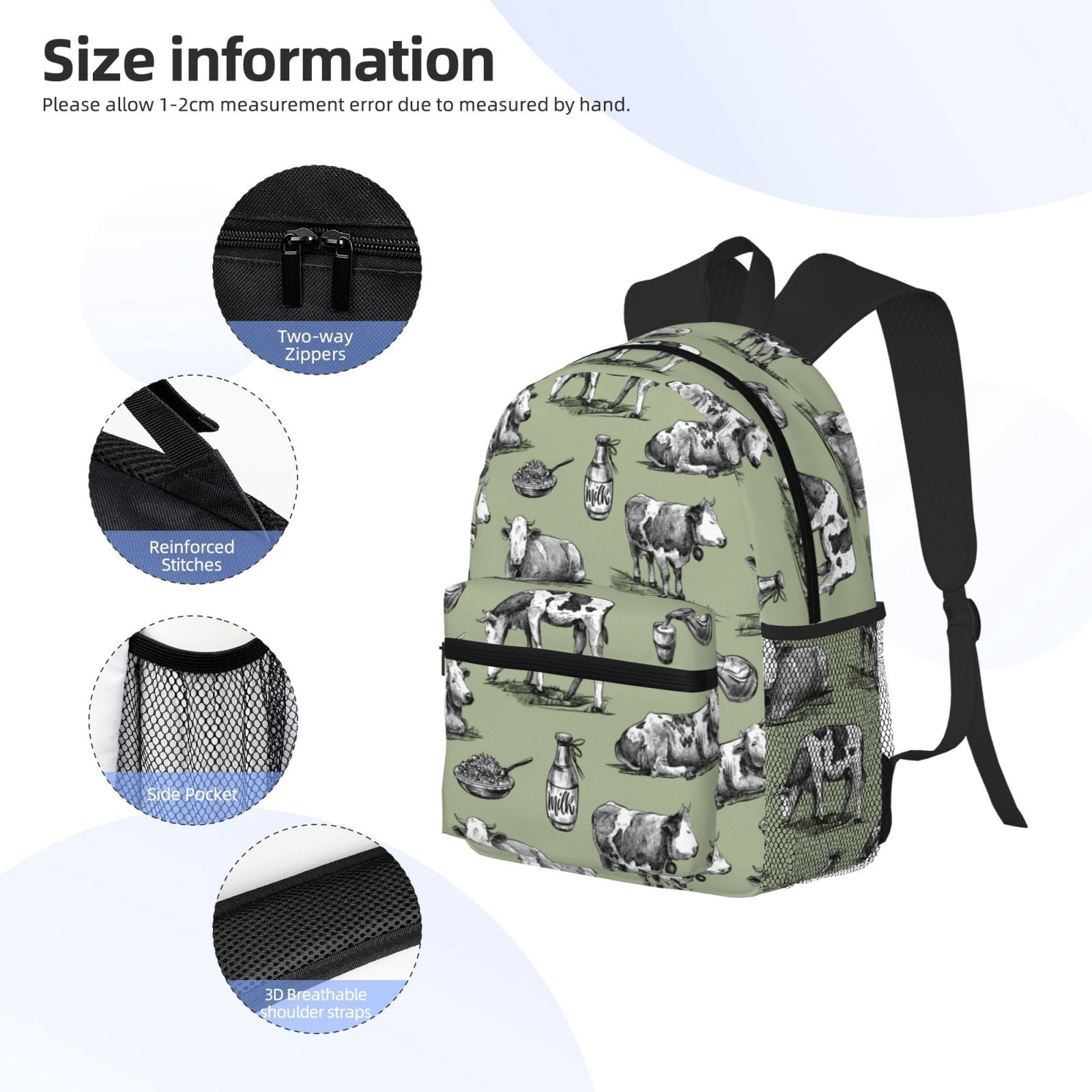 Ratiio Farm Cows Print Casual Backpack for Men and Women, Water Resistant Oxford Fabric School Bag Lightweight Travel Daypack