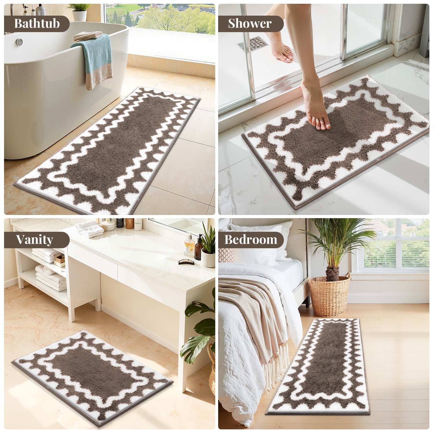 Findosom 4-Piece Bathroom Rugs Set,Non Slip Absorbent Bath Mat,Machine Washable Microfiber Quick Dry Bath Rug for Bathroom Bedroom Kitchen Shower Tub,Brown