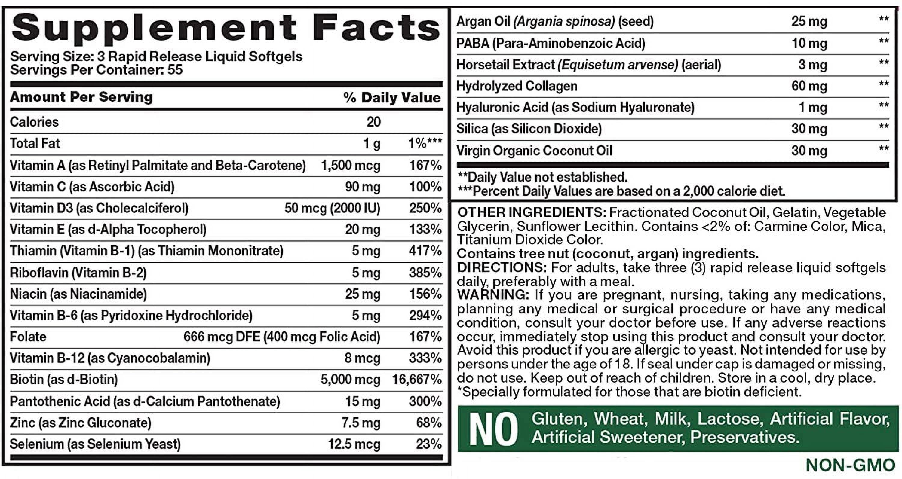 Natures Truth Superior Strength Hair, Skin and Nails with 5000mcg Biotin Softgels, 165 Ea, 6 Pack