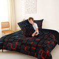 thumbnail image 4 of Manfei Modern 3D Neon Queen Comforter Set, Glowing Square Comforter Sets Queen, Black Blue Red, Black Reversible 3pcs, 1 Comforter and 2 Pillowcases, 4 of 6