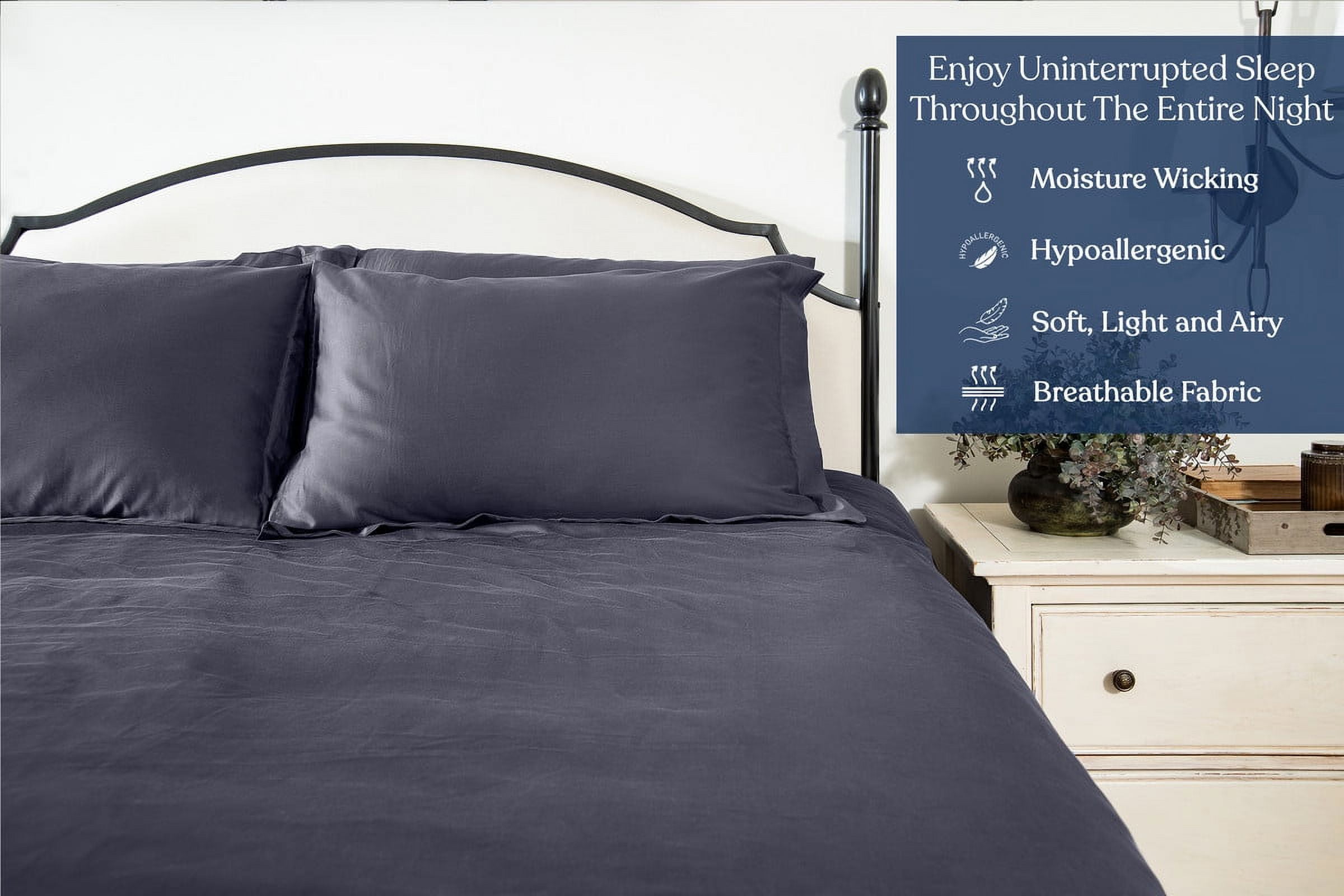 Delara GOTS Certified Organic Cotton Twin Duvet Cover Set, 400TC, Soft, Breathable, 8 Ties, Dark Grey for Hot Sleepers