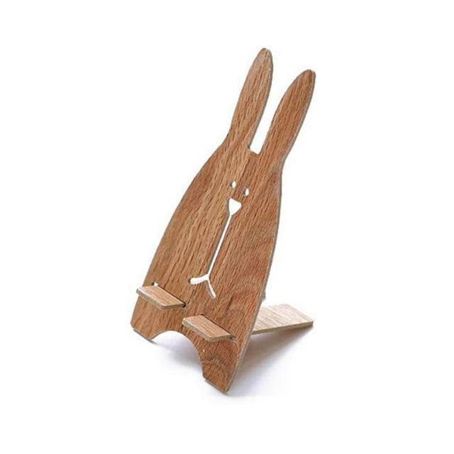Soporte original de madera para teléfono móvil DIY, encantador soporte para teléfono móvil con forma de conejo (madera)