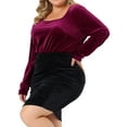 thumbnail image 4 of Agnes Orinda Women's Plus Size Ribbed Velvet Textured Elegant Long Sleeve Blouse, 4 of 5