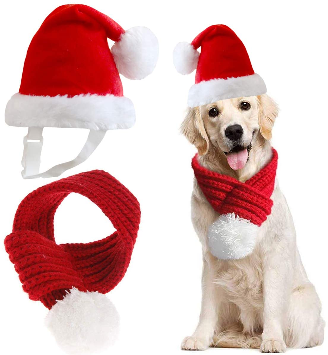 Christmas Pet Santa Hat Scarf For Cats Dogs Puppies Xmas Decoration Costume UK  Pet Christmas 