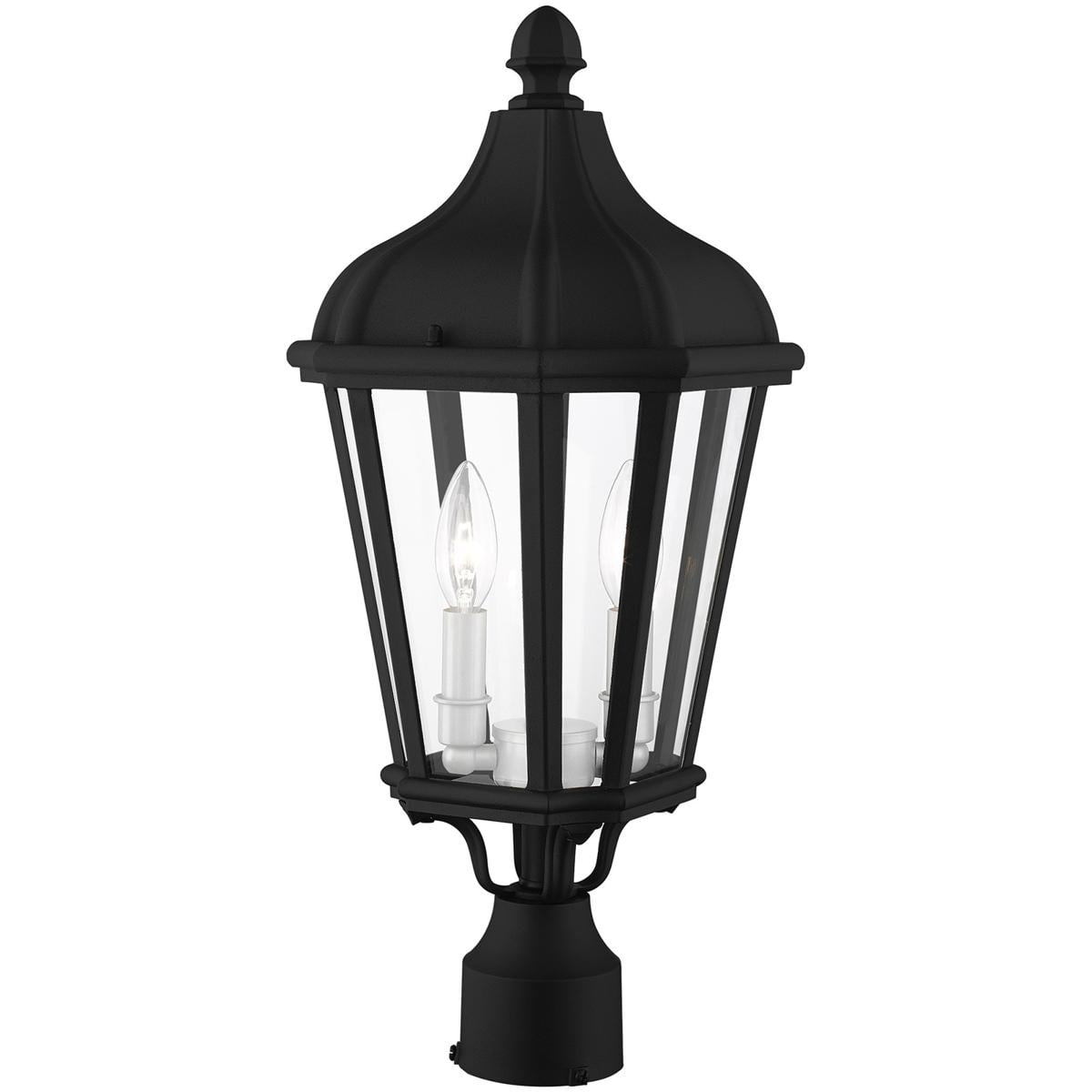 2 Light TBK Outdoor Post Top Lantern with Clear Glass Shade backed with Cast Aluminum material for patio, front porch, entryway and more