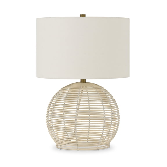 Evelyn&Zoe 21" Coastal Rattan Table Lamp with White Drum Linen Shade
