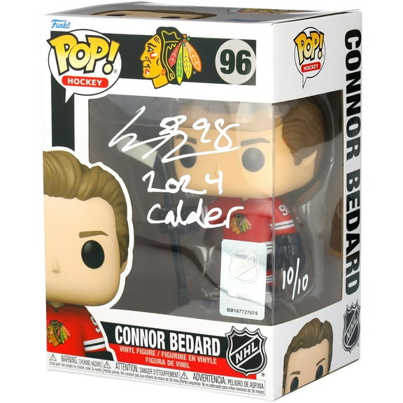 Connor Bedard Chicago Blackhawks Autographed Red Jersey Funko Pop! Vinyl Figure with "2024 Calder" Inscription - Limited Edition #10 of 10 - Fanatics Authentic Certified