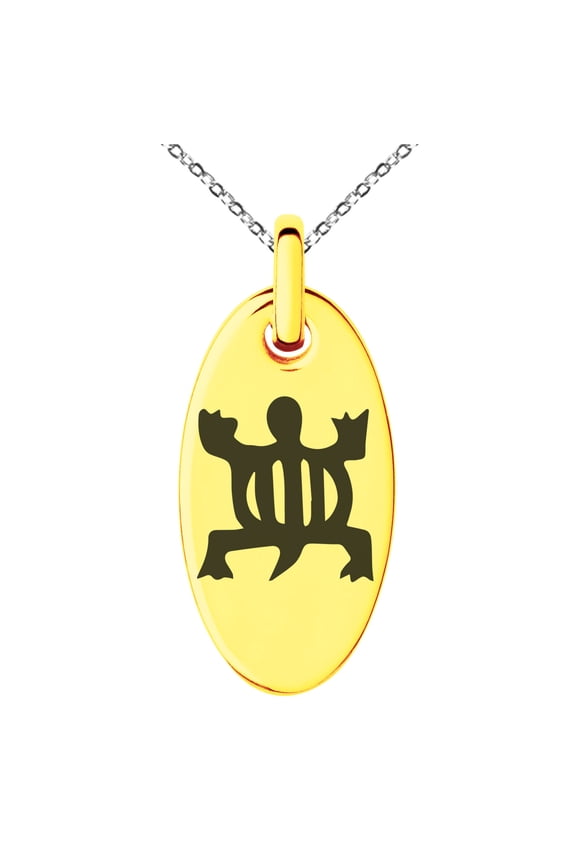 Stainless Steel Aztec Adaptability Rune Engraved Small Oval Charm Pendant Necklace