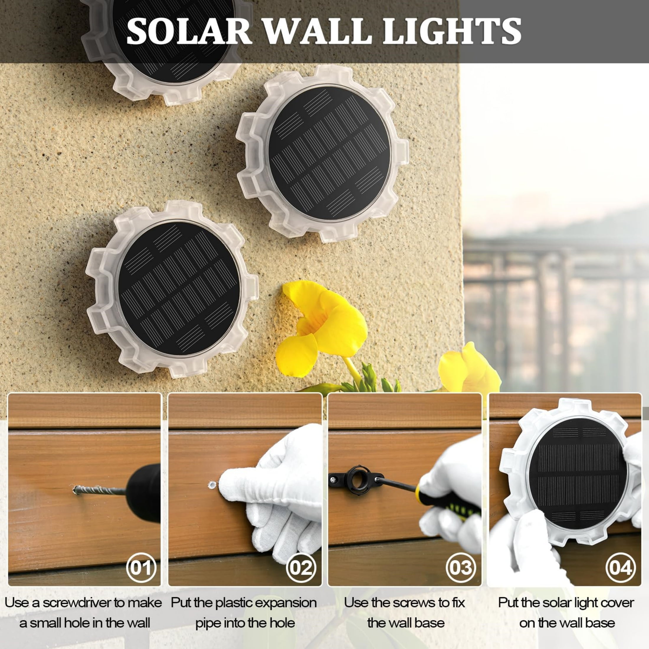 MEHOOM 4 pack RGB 9 LED Solar Ground Lights, Color Changing Solar Lights, Waterproof IP67 Solar Powered Outdoor Lights, for Wall Pathway Driveway Patio Garden
