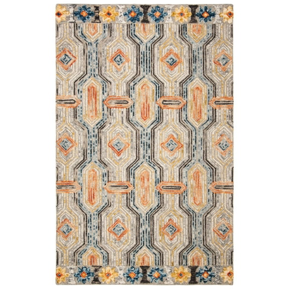 SAFAVIEH Trace Constantina Geometric Striped Wool Area Rug, Grey/Blue, 5' x 8'