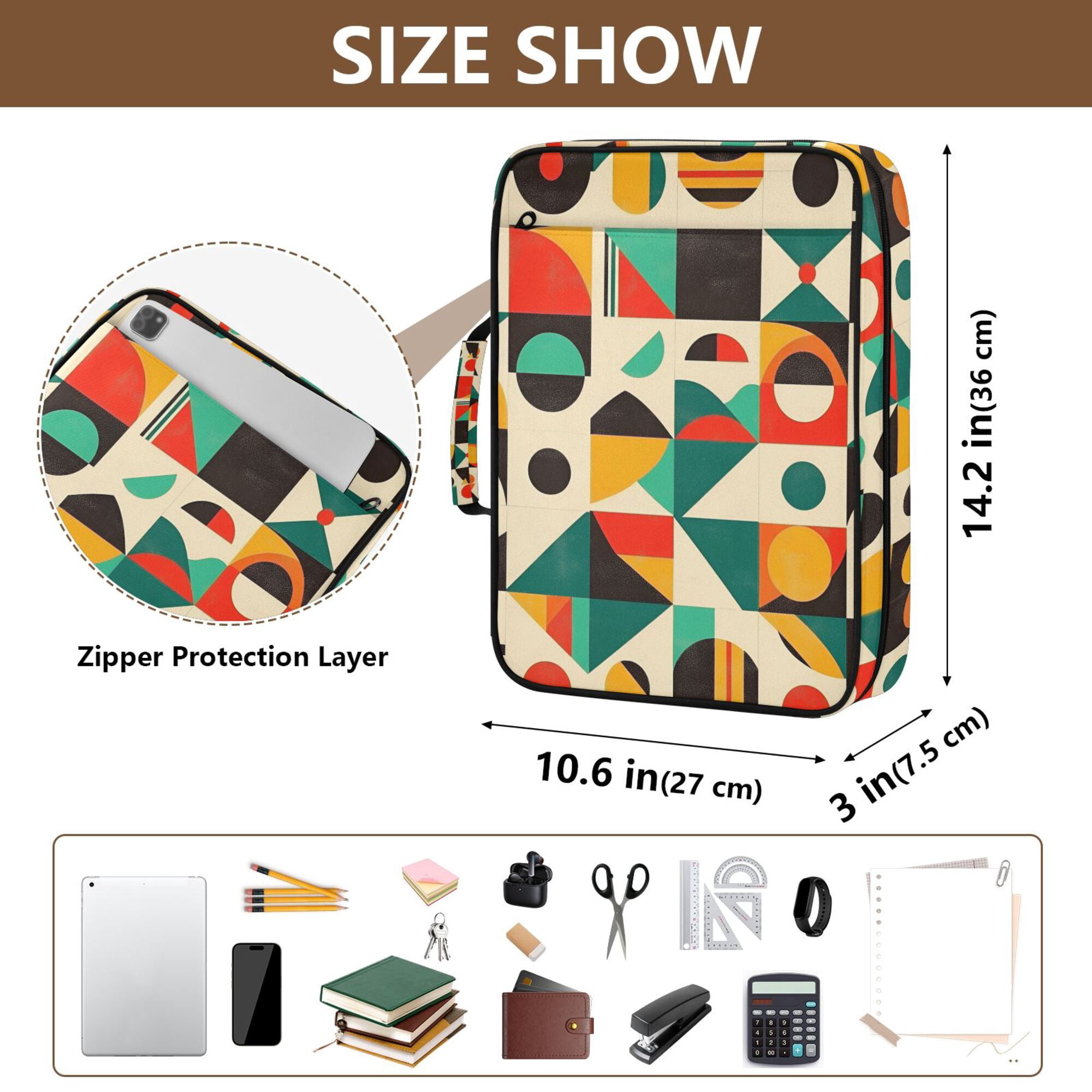 FORMRS Accordion File Folder A4 Size 7-Pocket Expanding Document Organizer Bag with 3 Ring Binder, Beige Geometric