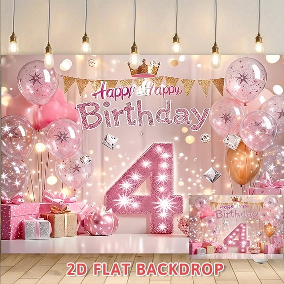 4th Birthday Backdrop Pink Glittery Party Decorations for Birthday Party Photography Background Banner Photo Booth Props Supplies