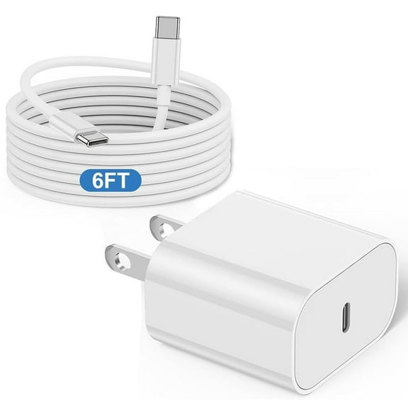 Afflux 20W USB-C PD Fast Charger Wall Adapter Plug   6ft 60W USB-C Fast Charging Cable Compatible with iPhone 17 / 16 / 15 Pro Max Plus Air, iPad Pro Air, Galaxy S25 / S24 / S23 / S22 Ultra, White