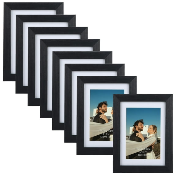 8 Pack 5x7 Picture Frame, 6x8 Matted to Display 5 by 7 Photo with Mat or 6 by 8 without Mat for Wall or Tabletop, Black