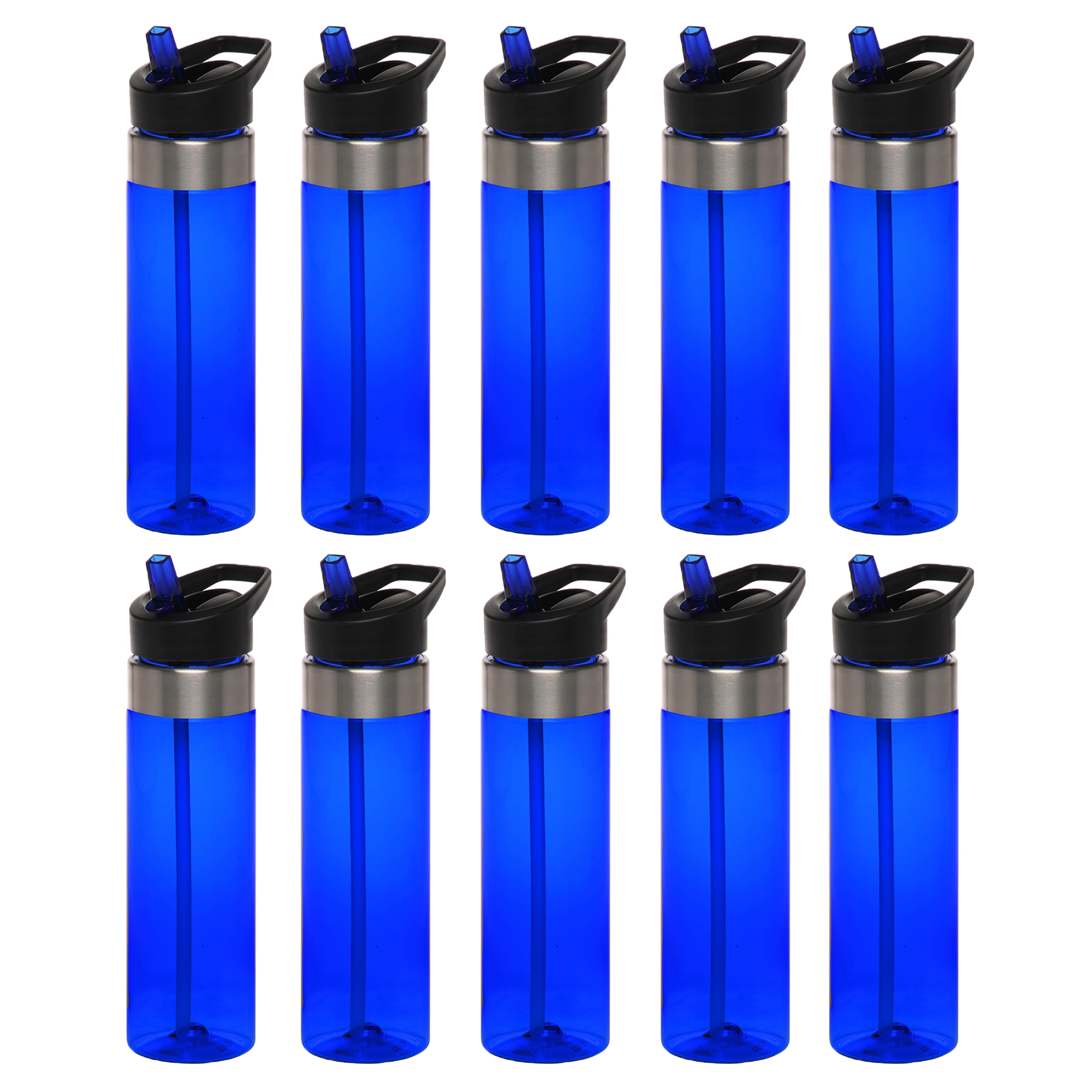 Plastic Water Bottle 24 oz with Inside Straw - BPA Free, Screw-On Cap, Flip  Top Nozzle Mechanism - Slim Translucent Body - Eastman Tritan Copolyester