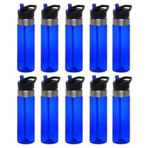 Plastic Water Bottle 24 oz with Inside Straw - BPA Free, Screw-On Cap, Flip Top Nozzle Mechanism - Slim Translucent Body - Eastman Tritan Copolyester - Blue - 10 Pack
