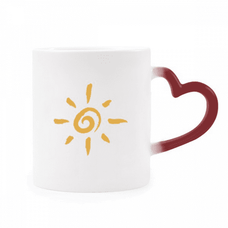 

Hand Painting Yellow Sun Sunshine Heat Sensitive Mug Red Color Changing Stoneware Cup