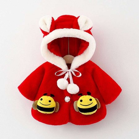 

QISIWOLE Toddler Girls Solid Color Honey Pocket Plush Cute Rabbit Ears Winter Hoodie Thick Coat Cloak summer sale !