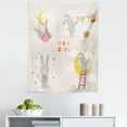 thumbnail image 1 of Feminine Tapestry, Bunny Rabbit Sleeping Doing Laundry Picking Stars Love Cartoon Art Design, Fabric Wall Hanging Decor for Bedroom Living Room Dorm, 5 Sizes, Yellow Beige, by Ambesonne, 1 of 1