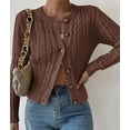 thumbnail image 4 of Cardigan Sweaters for Women Casual Button Down Cable Knit Long Sleeve Crewneck Knitted Jackets Brown XL, 4 of 9