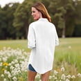 thumbnail image 4 of Women's Denim Shirt Long Sleeve Button Down Jean Shacket Top with Pockets, 2XL, 4 of 7