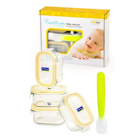 Eco Friendly Food Containers Glasslock Yum Yum Eco Friendly Airtight Spill Proof Rectangular Baby Food Container 9 Piece Set with Silicon Spoon ()
