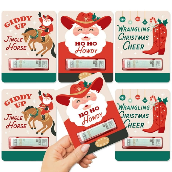 Big Dot of Happiness Christmas Cowboy - DIY Assorted Western Santa Party Cash Holder Gift - Funny Money Cards - Set of 6
