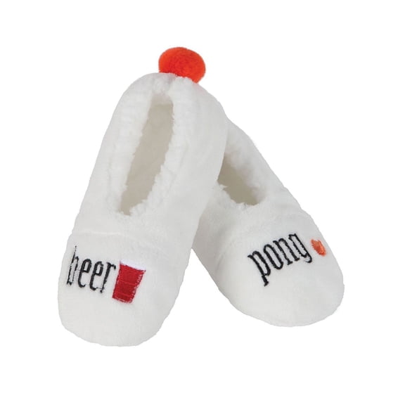 MeMoi Women's Beer Pong Sherpa Lined Slippers - Womens - Female (Medium/Large, Ivory)